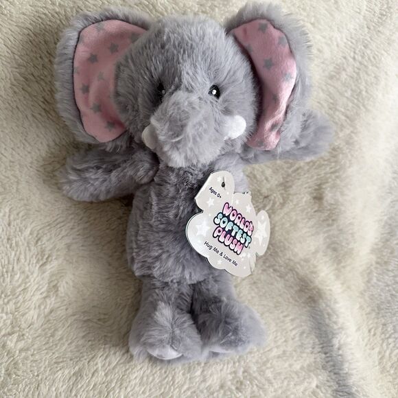 Worlds Softest Plush Elephant Pink Ears Stars 10” Stuffed Animal Toy - Picture 1 of 5